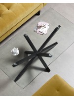 BOBO Tischplatte aus Hartglas 130x70 und Tischbeine aus schwarzem Metall