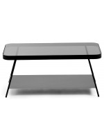 BANDO Table basse de 90x45 cm avec structure en métal noir et plateau en verre trempé noir