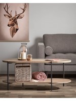 MORGAN 110x55 anthracite metal and wooden coffee table shelves