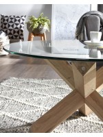 DOMINIK diam 65 coffee table in bleached oak wood and tempered glass top