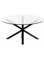 CHEZ diam 82 cm cross legs in black metal and tempered glass top design round table