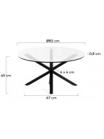 CHEZ Durchmesser 82 cm gekreuzte Beine aus schwarzem Metall und gehärtetem Glas Design runden Tisch