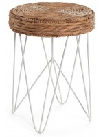 SABINE hand woven natural fiber and white metal structure stool coffee table