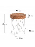 SABINE hand woven natural fiber and white metal structure stool coffee table