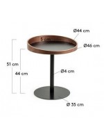 SATON diam 46 in walnut and metal round coffee table