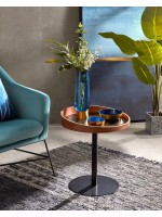 SATON diam 46 in walnut and metal round coffee table