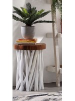 COLTON diam 35 cm petite table ou tabouret en bois tropical rond
