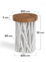 COLTON Durchmesser 35 cm kleiner Tisch oder Hocker aus rundem Tropenholz