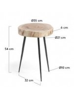SAI alto 54 cm tavolino o sgabello in legno massello di acacia con gambe in metallo nero