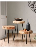 SAI alto 54 cm tavolino o sgabello in legno massello di acacia con gambe in metallo nero