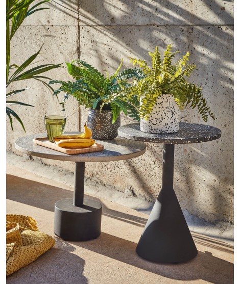 MELINA round coffee table diam 55 cm for outdoor use in ceramic stone and metal