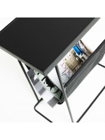 NISIO small table with metal magazine rack and black glass top