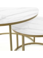 ELEONORA set of coffee tables with gold metal frame and white marble top