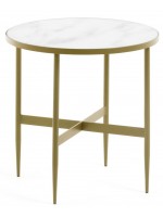 LISA tavolino con struttura in metallo oro e piano in vetro effetto marmo bianco
