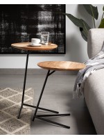 SAHARA set of 2 coffee tables with solid acacia wood tops and black metal legs