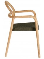 LOREN Silla en madera maciza y asiento en fibra natural apilable tejida a mano