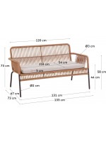 CLEO 2-Sitzer-Sofa 133 cm aus verzinktem Stahl-Polyesterseil und abnehmbarem Kissen für den Innen- und Außenbereich