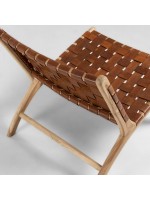 MARIKA Vintage Sessel aus Massivholz und braunen Lederstreifen