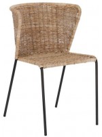 ERICA Chaise en fibre naturelle tissée à la main et structure en acier peint en noir design intérieur et extérieur
