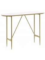 LISA console with gold metal structure and white marble effect glass top