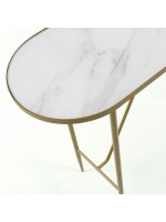 LISA consolle con struttura in metallo oro e piano in vetro effetto marmo bianco