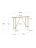 LISA Consola con estructura de metal dorado y tapa de cristal efecto mármol blanco