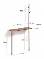 GREM console with coat rack in walnut and black metal structure