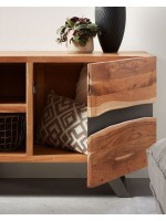 APORT Soporte para TV en madera maciza de acacia y detalles metálicos