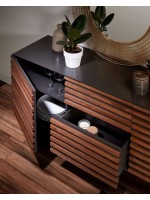 MACBETH sideboard in walnut wood and mat black lacquered mdf and metal feet