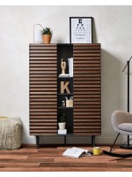 MACBETH sideboard in walnut wood and matt black lacquered mdf and metal feet