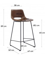 ISEO 76 o 65 cm color choice in eco-leather and legs in black metal design stool