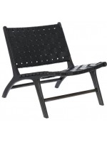 MAAK country style armchair in solid wood and black leather strips