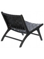 MAAK country style armchair in solid wood and black leather strips