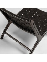 MAAK sillón de estilo rústico en madera maciza y tiras de cuero negro