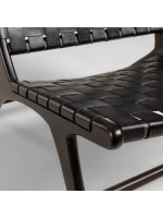 MAAK country style armchair in solid wood and black leather strips