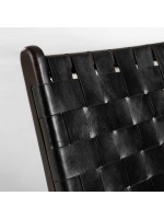 MAAK sillón de estilo rústico en madera maciza y tiras de cuero negro