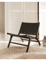 MAAK country style armchair in solid wood and black leather strips