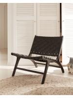 MAAK sillón de estilo rústico en madera maciza y tiras de cuero negro
