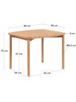 CLINT fixed 90x90 table in solid eucalyptus wood for indoor and outdoor use
