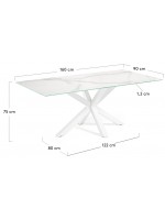 MIRIA 160 o 180 o 200 cm fisso piano in vetro porcellanato e gambe in acciaio bianco tavolo design