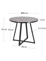 DENVER table ronde en acier galvanisé et plateau en carrelage design pour intérieur et extérieur