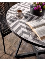 DENVER round table in galvanized steel and design tile top for indoors and outdoors