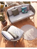 BOLER canapé en corde et métal avec coussins inclus pour les terrasses de jardin intérieures et extérieures
