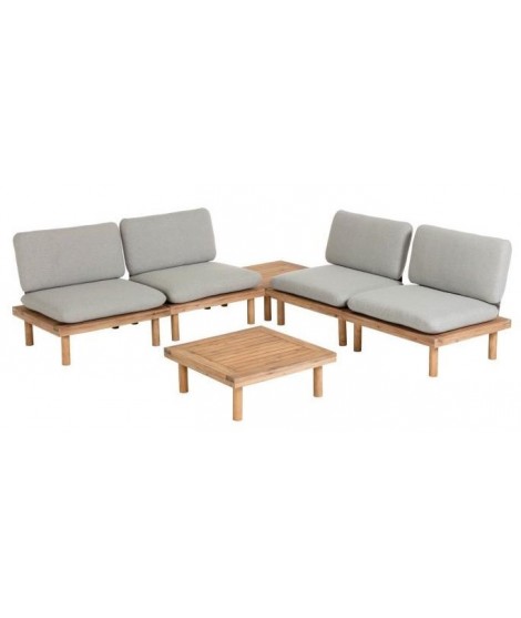 CIELO Conjunto exterior por 4 sillones y 2 mesas de madera de acacia con cojines