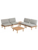 CIELO Conjunto de exterior compuesto por 4 sillones y 2 mesas de madera de acacia con cojines