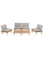 CIELO Conjunto de exterior compuesto por 4 sillones y 2 mesas de madera de acacia con cojines