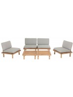 CIELO outdoor set consisting of 4 armchairs and 2 acacia wood tables with cushions