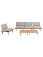 CIELO Conjunto de exterior compuesto por 4 sillones y 2 mesas de madera de acacia con cojines