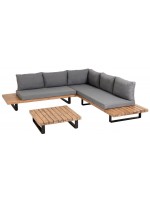ARISA Corner and coffee table with solid wood structure, aluminum legs and fabric cushions for outdoor