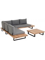 ARISA d'angle et table basse avec structure en bois massif pieds en aluminium et coussins en tissu